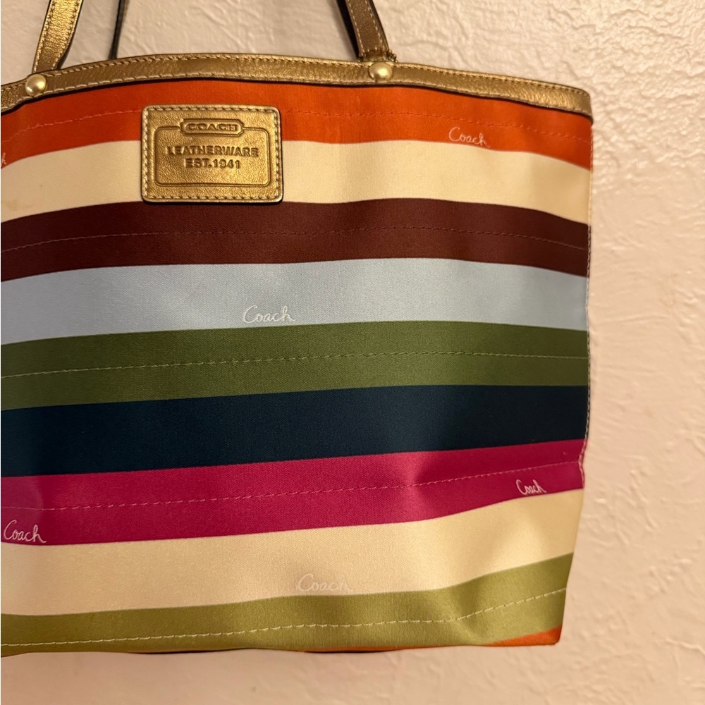 Coach Vibrant Striped Tote with Gold Accents - Picture 3 of 15